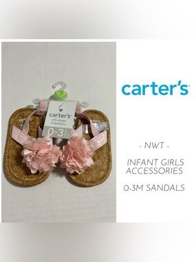 🆕CARTER’S - 0/3M - NWT - INFANT GIRLS PINK FLORAL SANDALS / SHOES